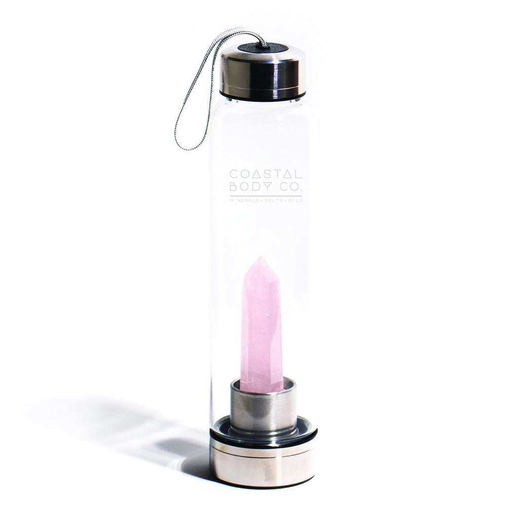 Crystal Infused Glass Water Bottle - Rose Quartz