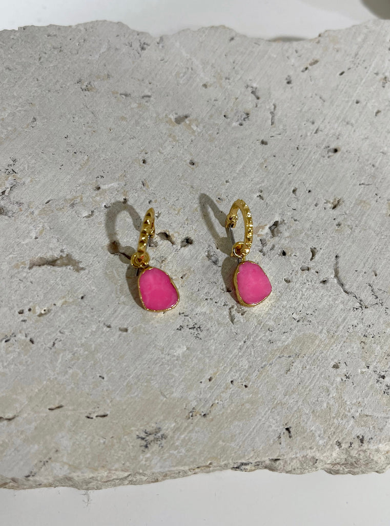 Airin Pink Stone Gold 18K Plated Earrings