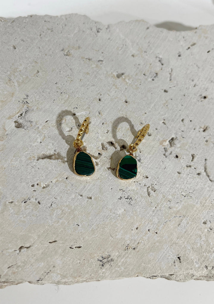 Airin Green Stone Gold 18K Plated Earrings